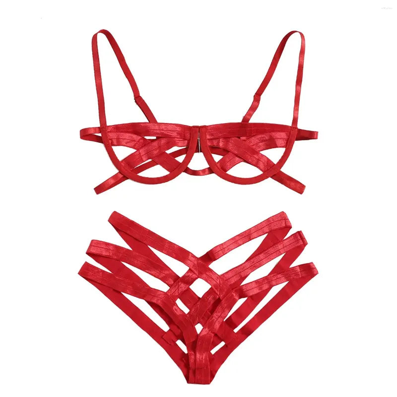 Bras Sets Exotic Lingerie Set Women Sleepwear Fashion Bandage Pajamas Sexy Underwear Hollow Out Bra And Panty Porn Outfit