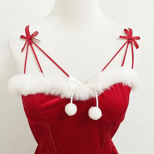 Christmas Costume Red Clothes Lingerie Dress Cute Bunny Girl Cosplay Sexy Clubwear Outfits
