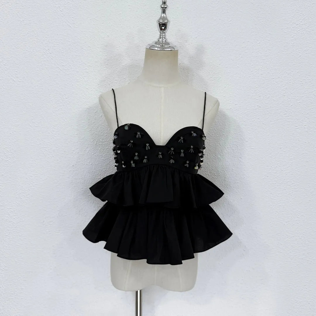 New cotton bead strap top for early spring 2025
