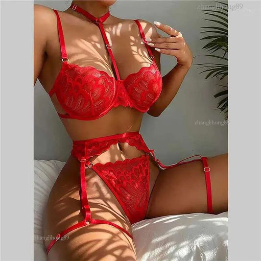 Bras Sets Sexy Erotic Lingerie Women Bra Garters Thongs Patchwork See Through Set Ladies Underwear Porn