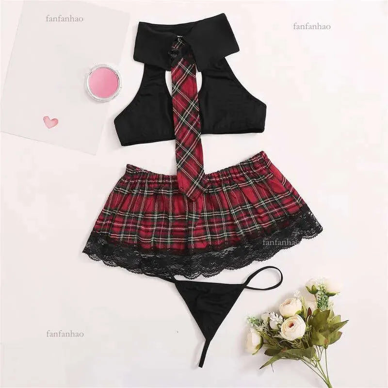 Bras Sets Sexy Lingerie Women Erotic Porno Cosplay Schoolgirl Uniform Costumes For Role Playing Lady Plus Size European Clothing