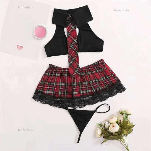 Bras Sets Sexy Lingerie Women Erotic Porno Cosplay Schoolgirl Uniform Costumes For Role Playing Lady Plus Size European Clothing