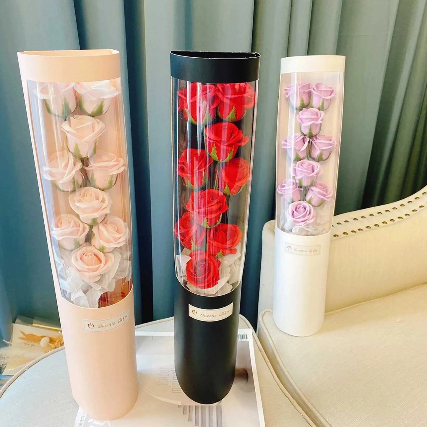 Valentines Day Artificial Flowers Rose Soap Bouquet Gift Box Flower Creative Girlfriend Wife Bouquet Birthday Mothers Day Gift 3pc